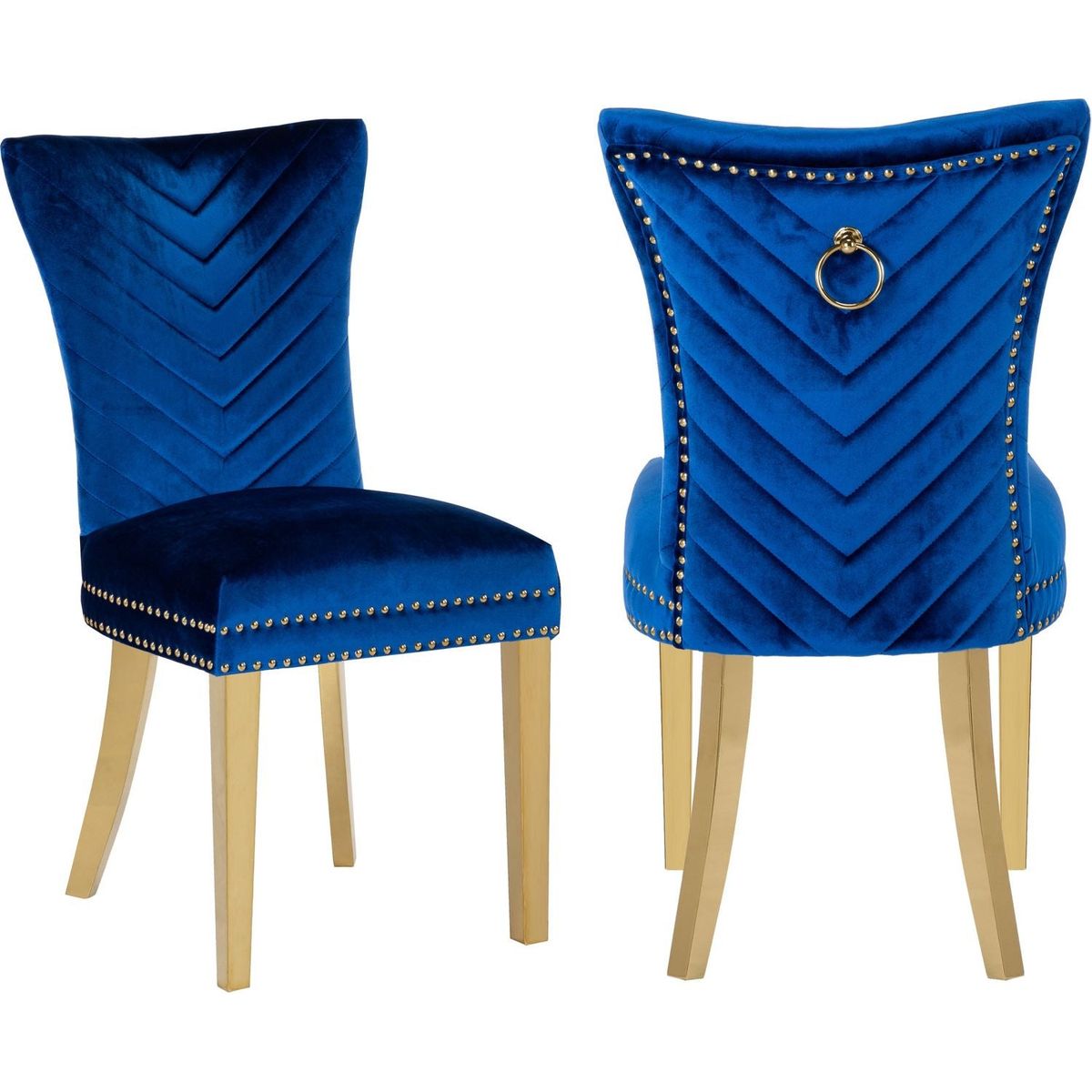 Eva 2 Piece Gold Legs Dining Chairs Finished with Velvet Fabric in Blue