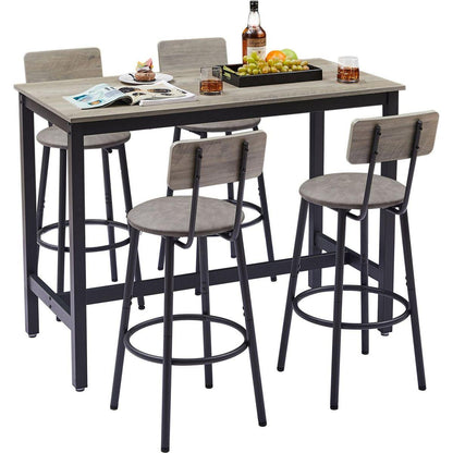 Bar Table Set with 4 Bar stools PU Soft seat with backrest, Grey, 47.24" L x 23.62" W x 35.43" H
