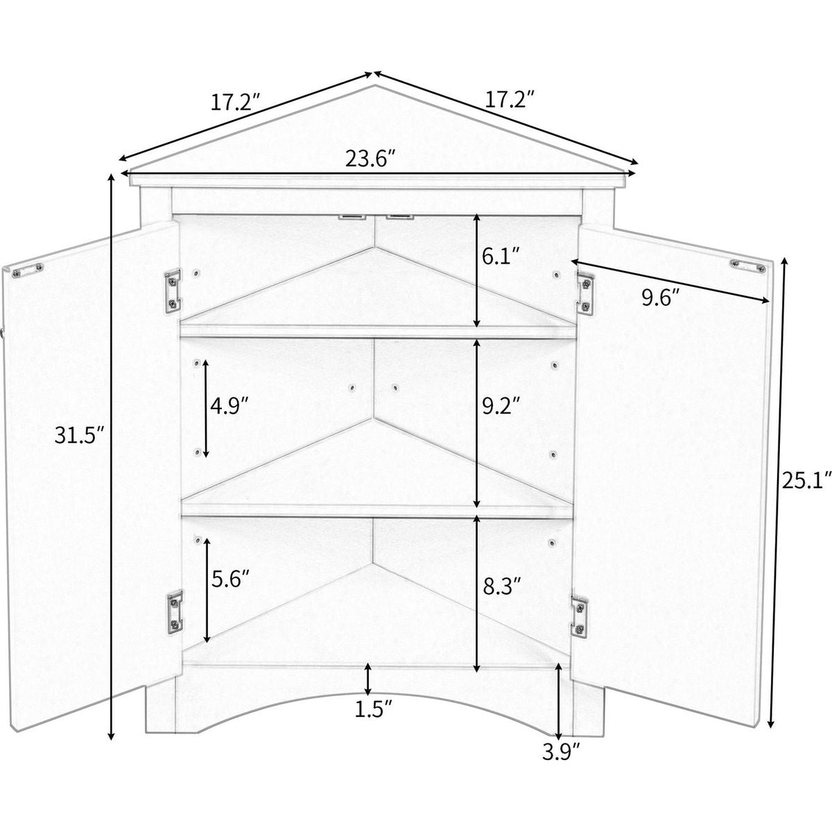 Grey Triangle Bathroom Storage Cabinet with Adjustable Shelves, Freestanding Floor Cabinet for Home Kitchen