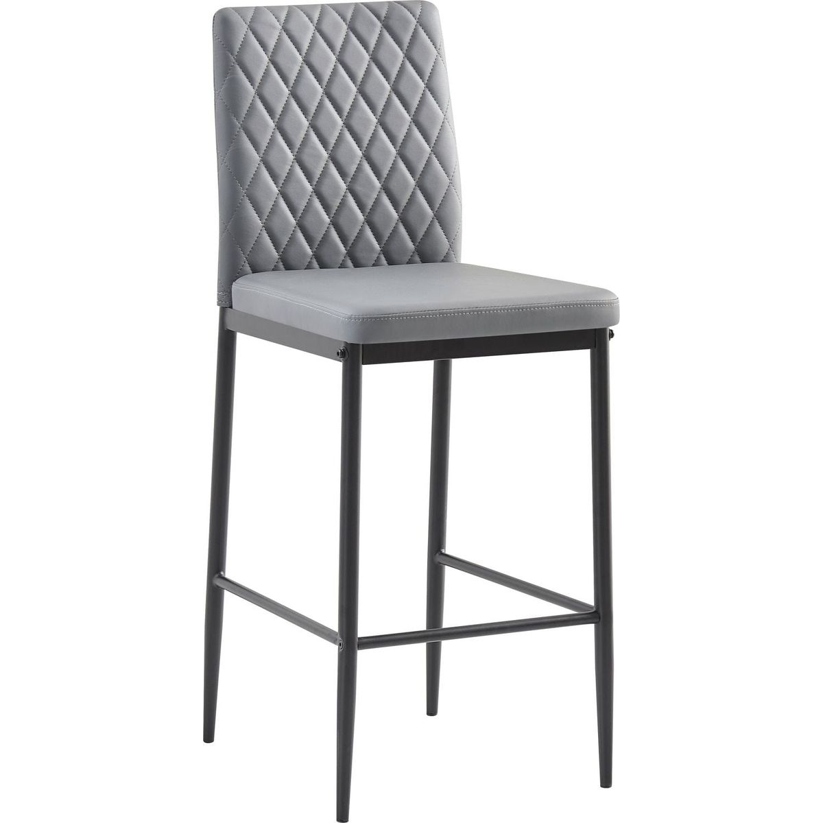 light gray modern simple bar chair, fireproof leather spraying metal pipe, diamond grid pattern, restaurant, family, 2-piece set