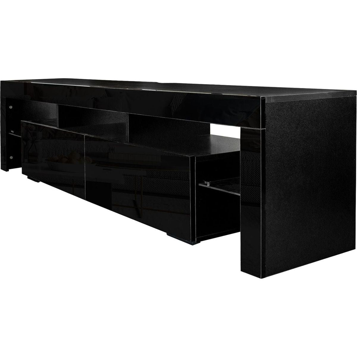 Modern gloss black TV Stand for 80 inch TV, 20 Colors LED TV Stand w/Remote Control Lights