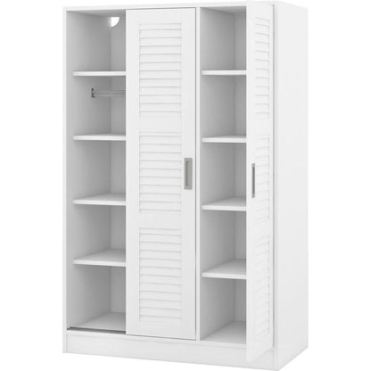 3-Door Shutter Wardrobe with shelves, White