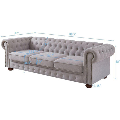 Chesterfield sofa in linen fabric (Light Grey)