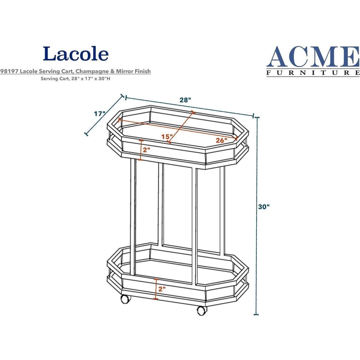 Lacole Serving Cart, Champagne & Mirror