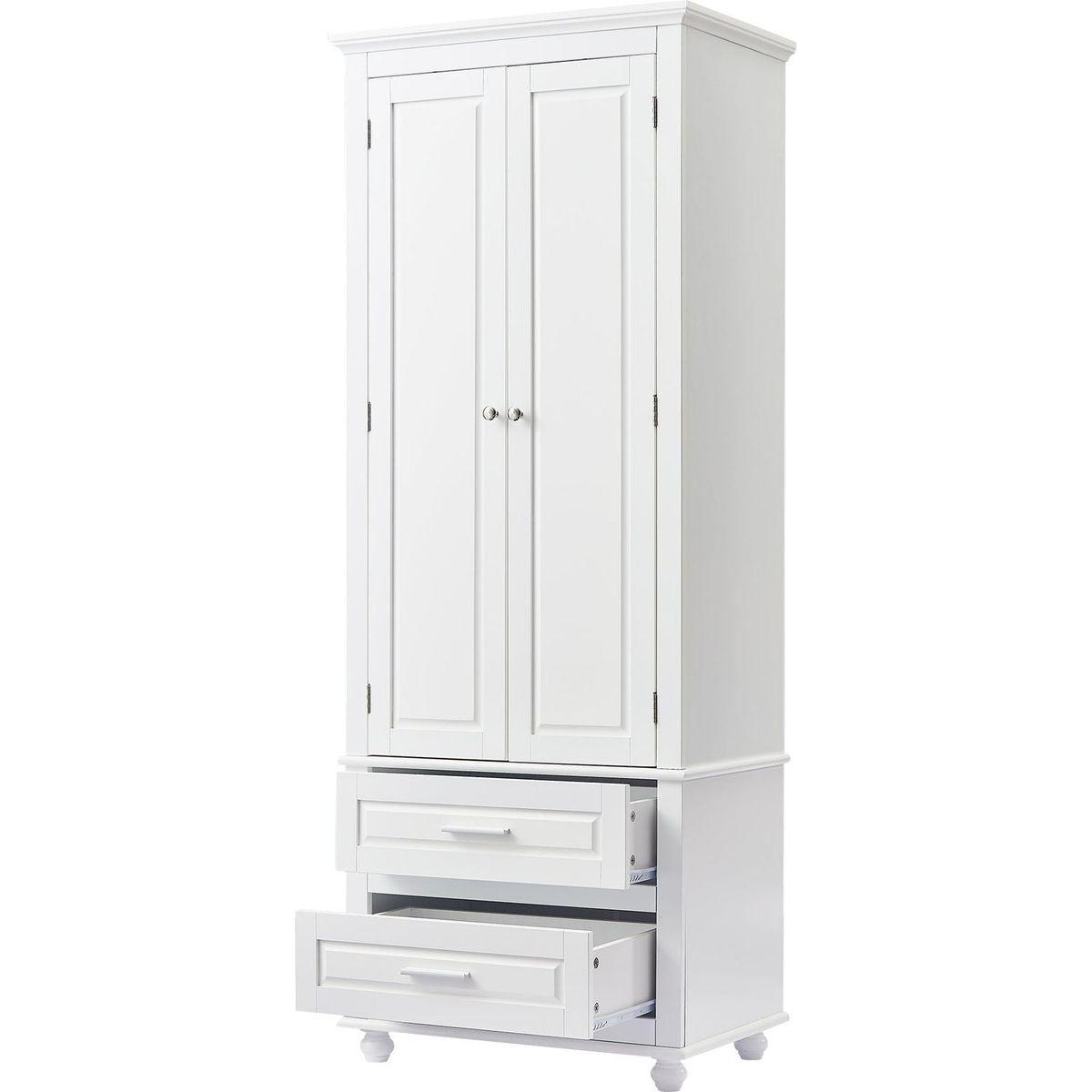 Tall Storage Cabinet with Two Drawers for Bathroom/Office, White