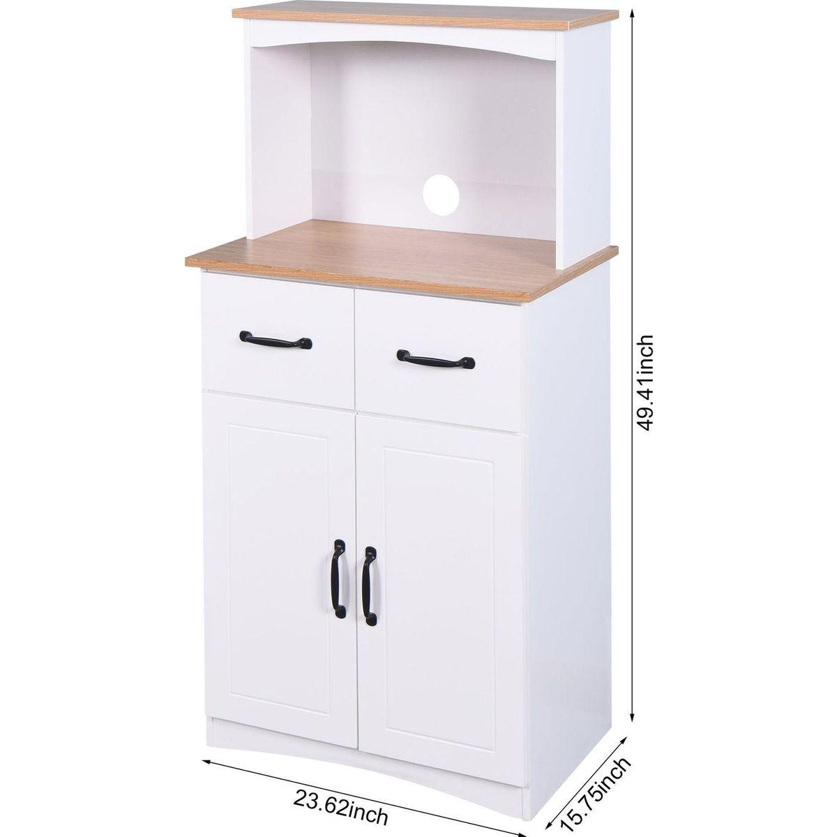 Wooden Kitchen Cabinet White Pantry Storage Microwave Cabinet with Storage Drawer