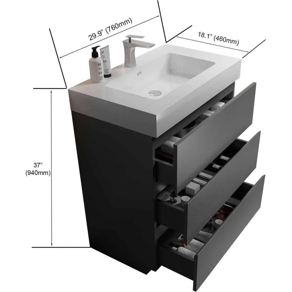 Alice 30" Gray Bathroom Vanity with Sink, Large Storage Freestanding Bathroom Vanity for Modern Bathroom, One-Piece White Sink Basin without Drain and Faucet