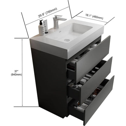 Alice 30" Gray Bathroom Vanity with Sink, Large Storage Freestanding Bathroom Vanity for Modern Bathroom, One-Piece White Sink Basin without Drain and Faucet