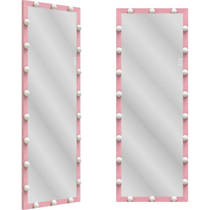 Hollywood Full Length Mirror with Lights Full Body Vanity Mirror with 3 Color Modes Wall Lighted Standing Floor Mirror for Dressing Room Bedroom Hotel Touch Control Pink 62.6"x23.3" - Streamdale Furniture