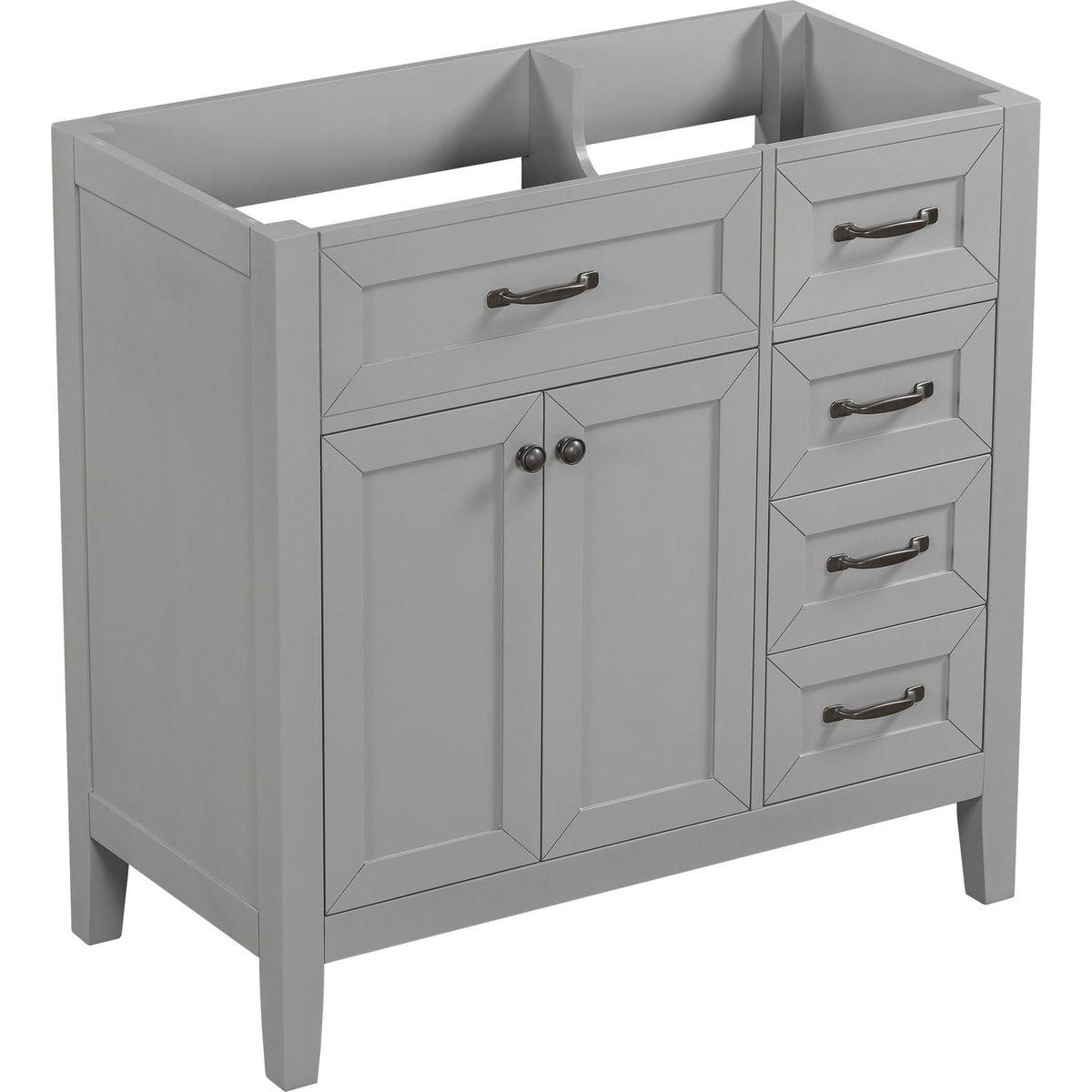 36" Bathroom Vanity without Sink, Cabinet Base Only, Bathroom Cabinet with Drawers, Solid Frame and MDF Board, Grey