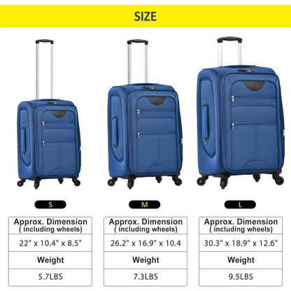 Softside Luggage Expandable 3 Piece Set Suitcase Upright Spinner Softshell Lightweight Luggage Travel Set