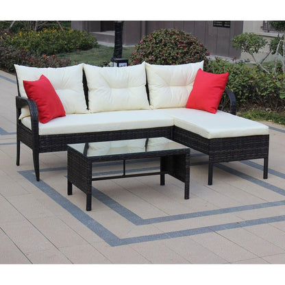 Outdoor patio Furniture sets 3 piece Conversation set wicker Ratten Sectional Sofa With Seat Cushions(Beige Cushion)