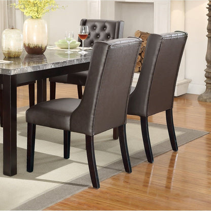 Modern Faux Leather Espresso Tufted Set of 2 Chairs Dining Seat Chair Birch veneer MDF Kitchen Dining Room