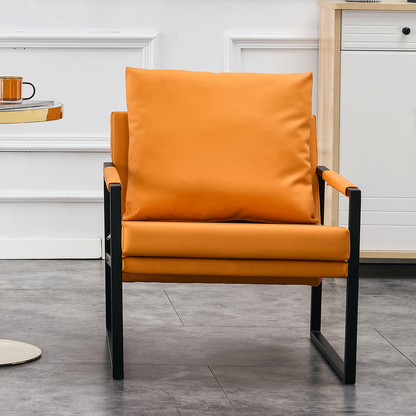 PU Leather Accent Arm Chair Mid Century Upholstered Armchair with Metal Frame Extra-Thick Padded Backrest and Seat Cushion Sofa Chairs for Living Room (orange PU Leather + Metal Frame + Foam)SF-008