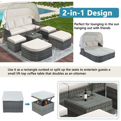 Outdoor Patio Furniture Set Daybed Sunbed with Retractable Canopy Conversation Set Wicker Furniture Sofa Set