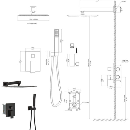 Shower set - 10 inch square shower set, Dual Shower Heads, simple classic shape, Oil Rubber Bronze