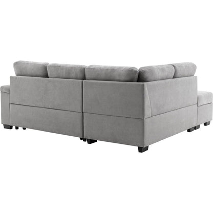 Sleeper Sectional Sofa, L-Shape Corner Couch Sofa-Bed with Storage Ottoman & Hidden Arm Storage & USB Charge for Living Room Apartment, Gray