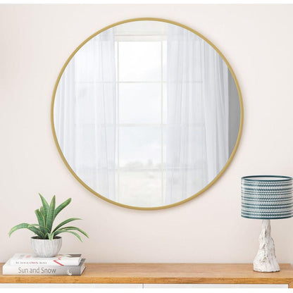 Wall Mirror 36 Inch Gold Circular Mirror Metal Framed Mirror Round Vanity Mirror Dressing Mirror, for Bathroom, Living Room, Bedroom Wall Decor