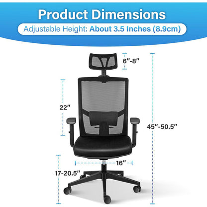 Office Ergonomic Mesh Computer Chair with Wheels & Arms & Lumbar Support, 02B, Black-Pro