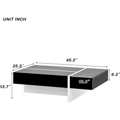 Contemporary Rectangle Design Living Room Furniture, Modern High Gloss Surface Cocktail Table, Center Table for Sofa or Upholstered Chairs, 45.2x25.5x13.7in, Black