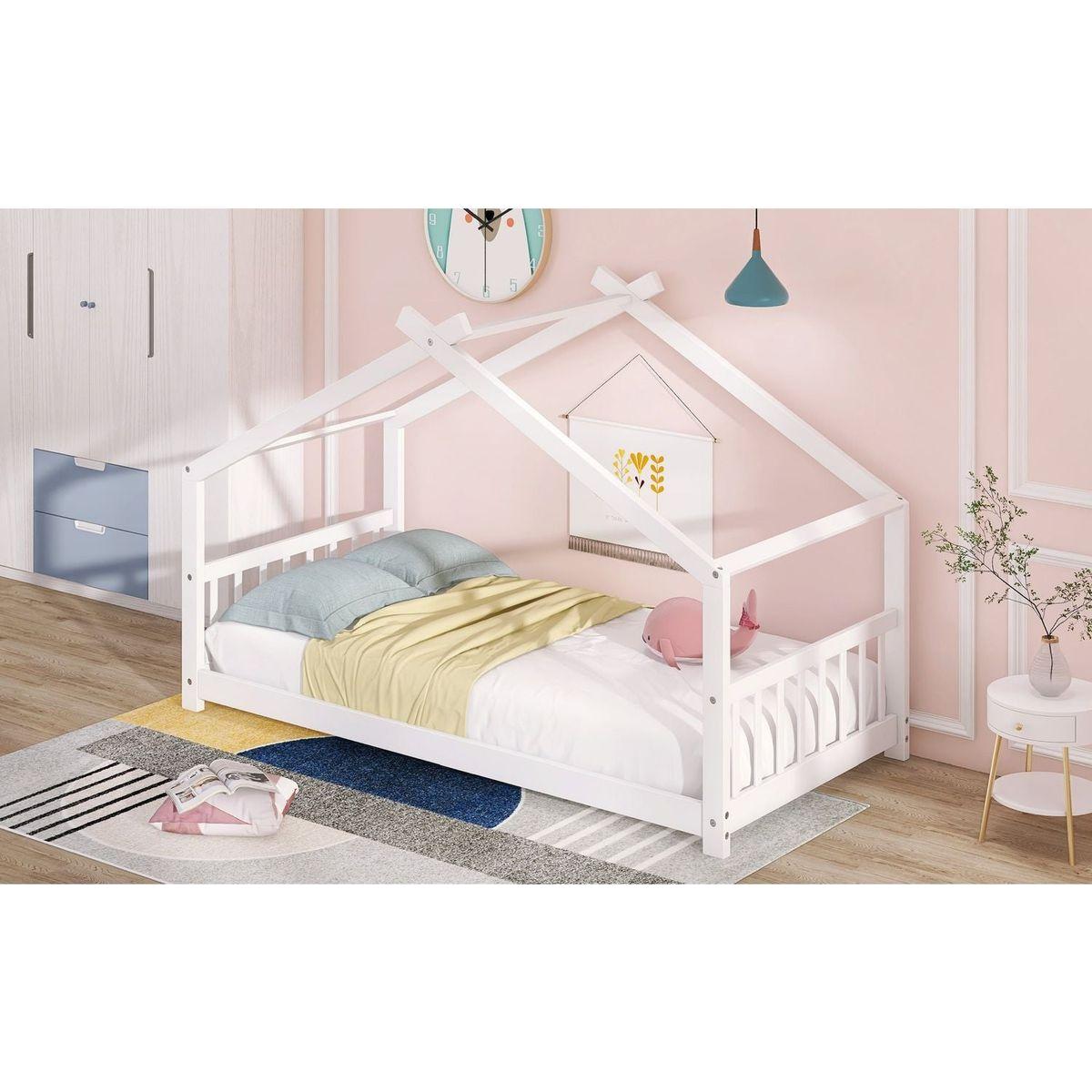 Twin Size House Bed Wood Bed, White