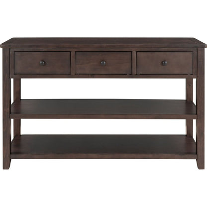 Retro Design Console Table with Two Open Shelves, Pine Solid Wood Frame and Legs for Living Room (Espresso)