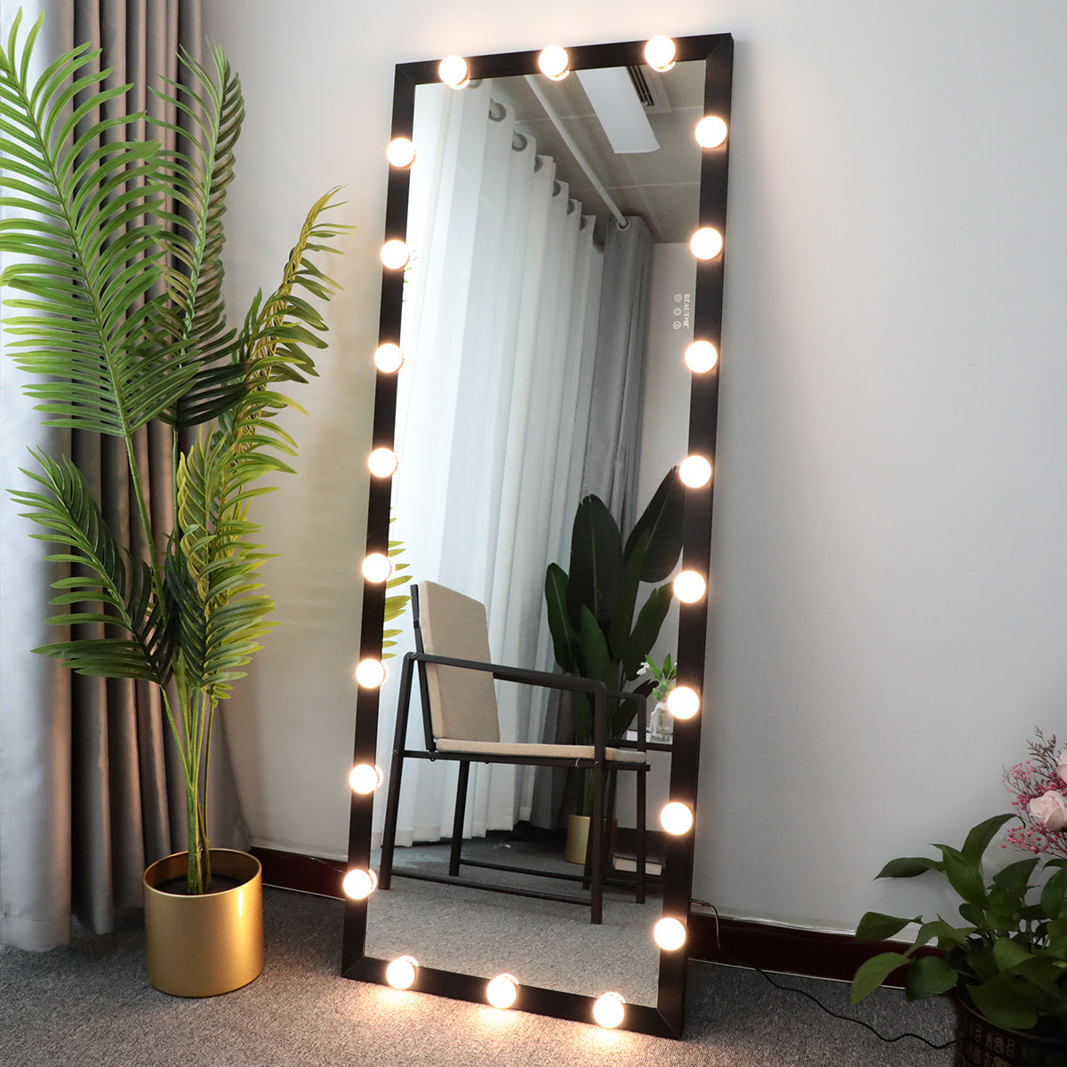 Hollywood Full Length Mirror with Lights Full Body Vanity Mirror with 3 Color Modes Lighted Standing Floor Mirror for Dressing Room Bedroom Wall Mounted Touch Control Black 63x24inch - Streamdale Furniture