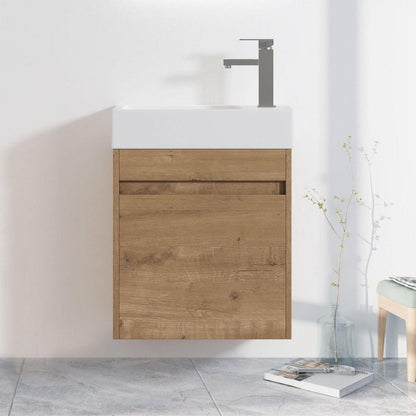 18" Floating Wall-Mounted Bathroom Vanity with White Resin Sink & Soft-Close Cabinet Door
