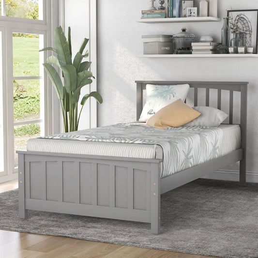 Wood Platform Bed Twin size Platform Bed, Gray - Streamdale Furniture