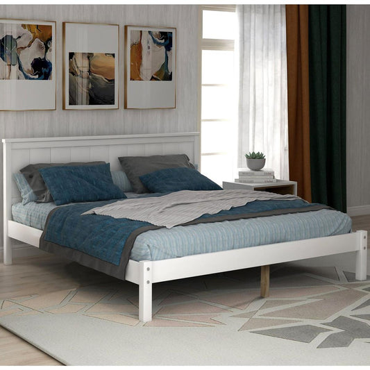 Platform Bed Frame with Headboard, Wood Slat Support, No Box Spring Needed, Full, White - Streamdale Furniture