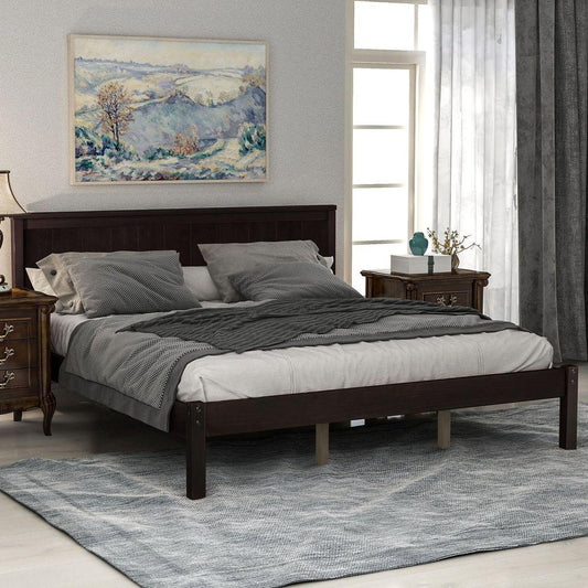 Platform Bed Frame with Headboard, Wood Slat Support, No Box Spring Needed, Queen, Espresso - Streamdale Furniture