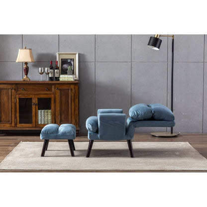 Soft Comfortable 1pc Accent Click Clack Chair with Ottoman Light Blue Fabric Upholstered Black Finish Legs Living Room Furniture