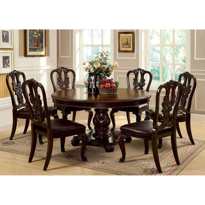 Traditional Intricate Back Design Set of 2 Side Chairs Brown Cherry Solid wood Chair Padded Leatherette Seat Kitchen Dining Room Furniture