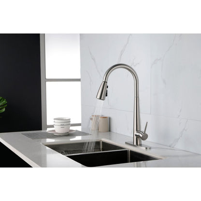 Kitchen Faucet with Pull Down Sprayer Brushed Nickel, High Arc Single Handle Kitchen Sink Faucet with Deck Plate, Commercial Modern Stainless Steel Kitchen Faucets