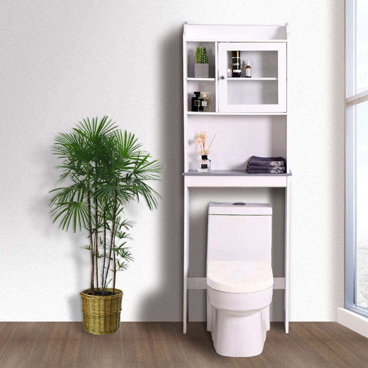 Modern Over The Toilet Space Saver Organization Wood Storage Cabinet for Home, Bathroom -White