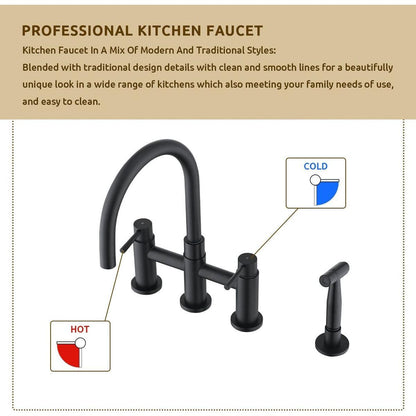 Double Handle Bridge Kitchen Faucet with Side Spray