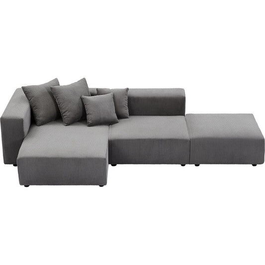 Soft Corduroy Sectional Modular Sofa Set, Small L-Shaped Chaise Couch for Living Room, Apartment, Office, Gray
