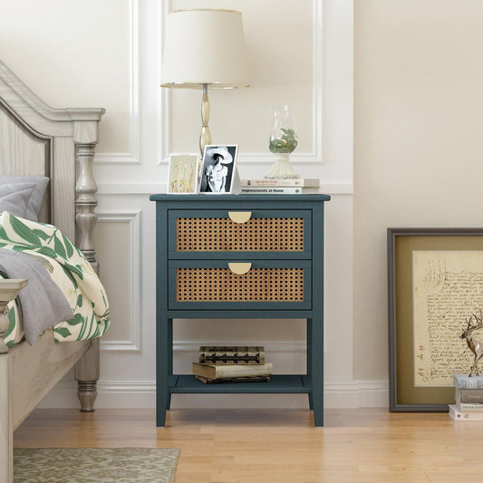 2 Drawer Side table, Naturel Rattan, End table, Suitable for bedroom, living room, study
