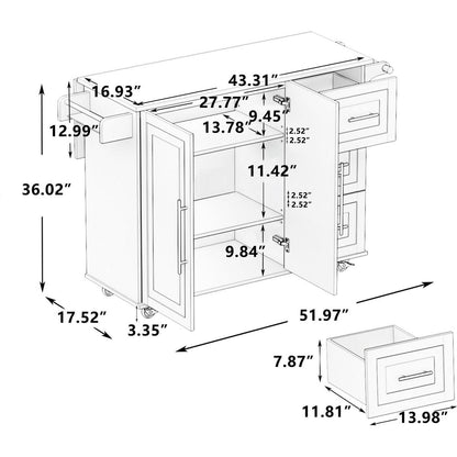 Kitchen Island Cart with 2 Door Cabinet and Three Drawers, 43.31 Inch Width with Spice Rack, Towel Rack (White)