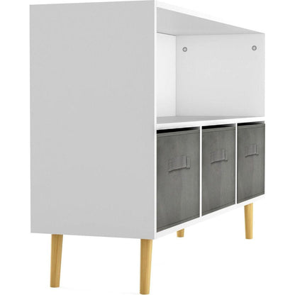 Kids bookcase with Collapsible Fabric Drawers, Children's Book Display, Toy Storage Cabinet Organizer, White/Gray