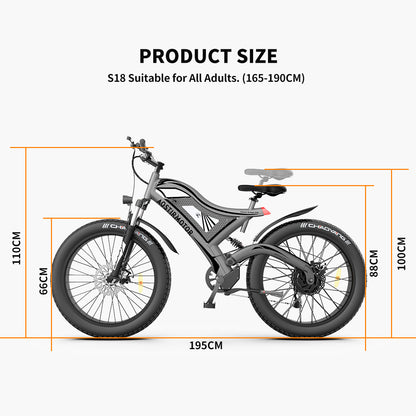 26" 750W Electric Bike Fat Tire 48V 15AH Removable Lithium Battery for Adults