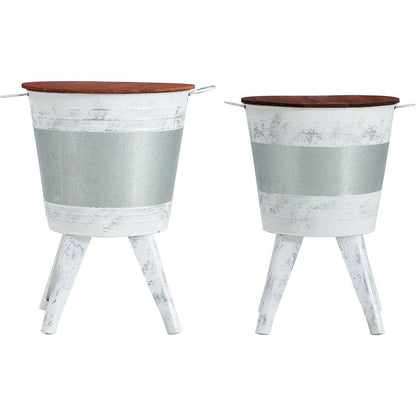 Farmhouse Rustic Distressed Metal Accent Cocktail Table with wood top-WHT, Set of 2