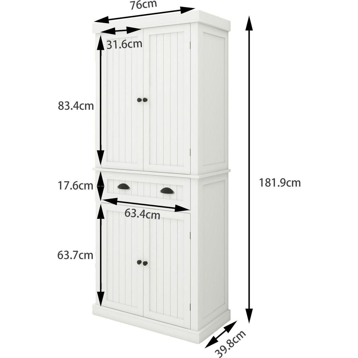 71" Kitchen Pantry Storage Cabinet, with 4 Doors, Drawer, 2 Adjustable Shelves, Freestanding Cupboard for Dining Room Living Room, Laundry-White