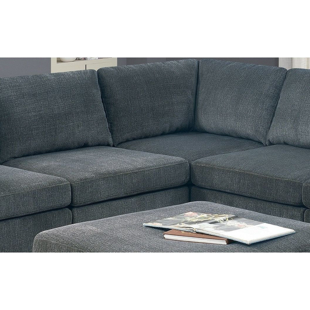 Living Room Furniture Grey Chenille Modular Sectional 6pc Set Corner Sectional Modern Couch 3x Corner Wedge 2x Armless Chairs and 1x Ottoman Plywood