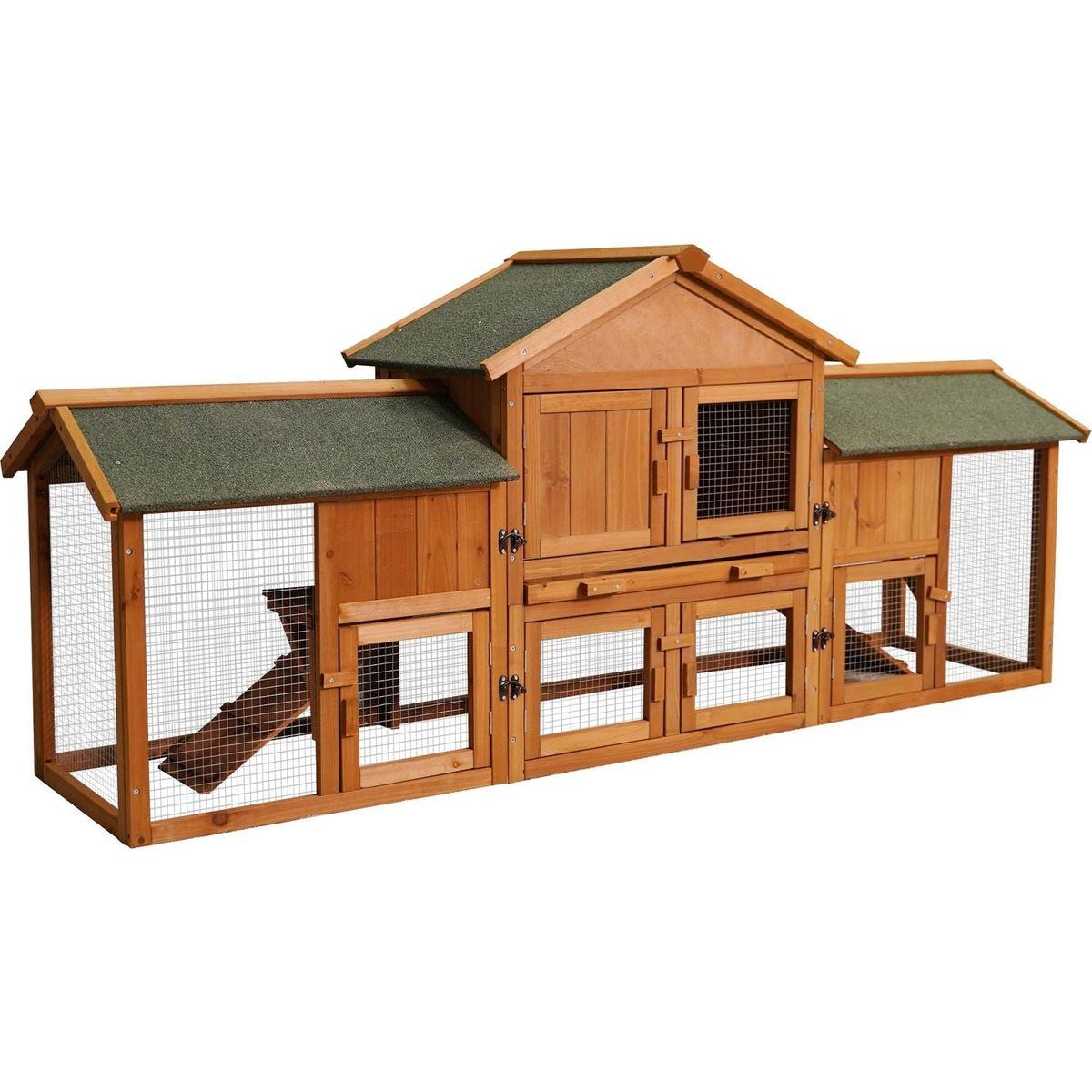 79.5" Extra Large Bunny Cage with 2 Runs House Small Animal Habitats for Guinea Pigs Hamster Removable Tray Two Tier Waterproof Roof Pet Supplies Cottage Poultry Pen Enclosure