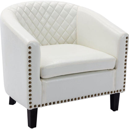 accent Barrel chair living room chair with nailheads and solid wood legs white pu leather