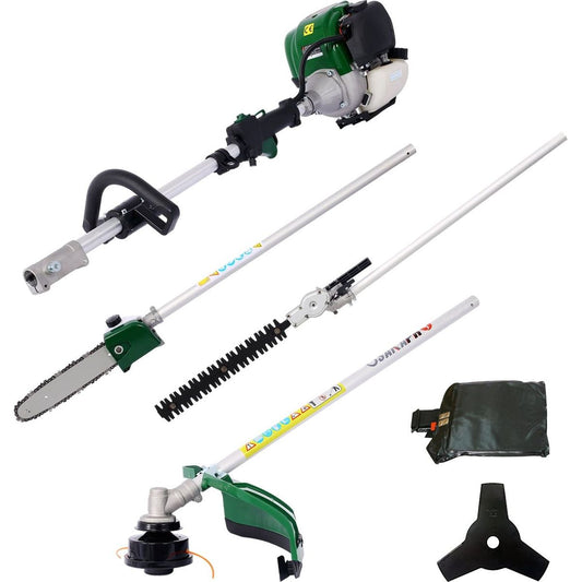 4 in 1 Multi-Functional Trimming Tool, 38CC 4 stroke Garden Tool System with Gas Pole Saw, Hedge Trimmer, Grass Trimmer, and Brush Cutter EPA Compliant