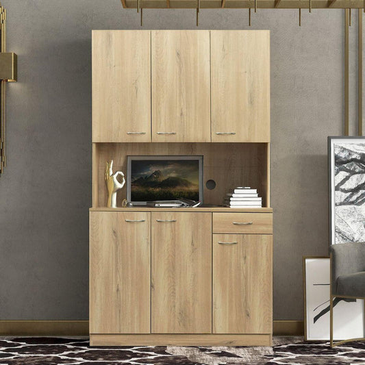 70.87" Tall Wardrobe& Kitchen Cabinet, with 6-Doors, 1-Open Shelves and 1-Drawer for bedroom, Rustic Oak - Streamdale Furniture