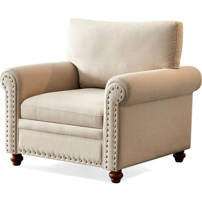 Living Room Sofa Single Seat Chair with Wood Leg Beige Fabric