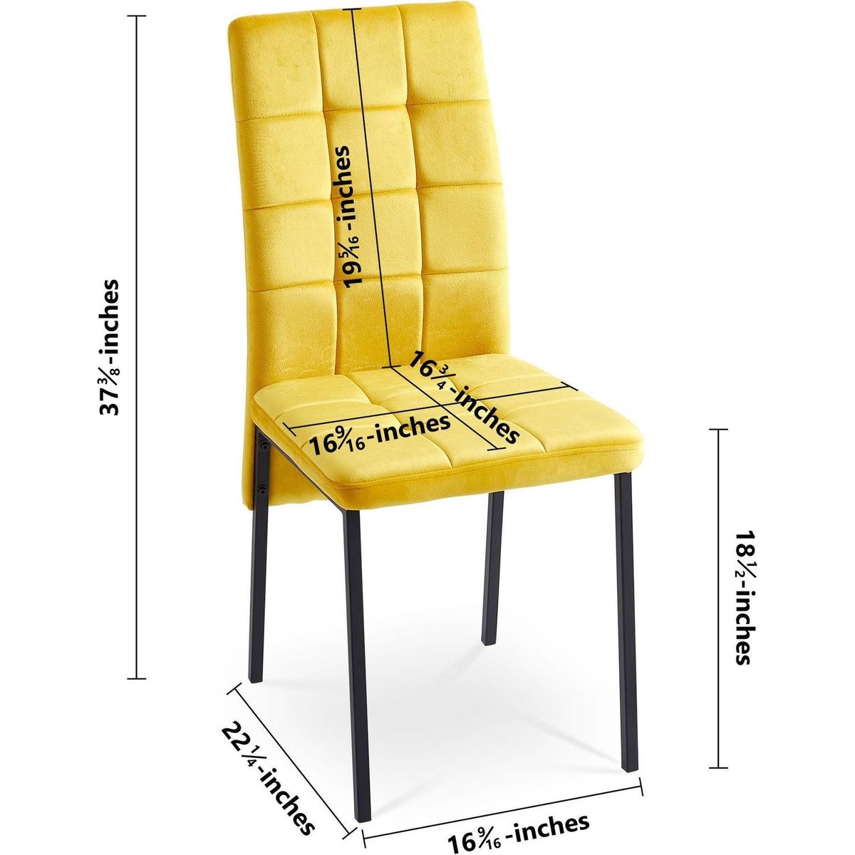 Yellow Velvet High Back Nordic Dining Chair Modern Fabric Chair with Black Legs, Set Of 2